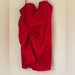 Aidan Mattox Red Strapless Cocktail Dress with Draped Detail